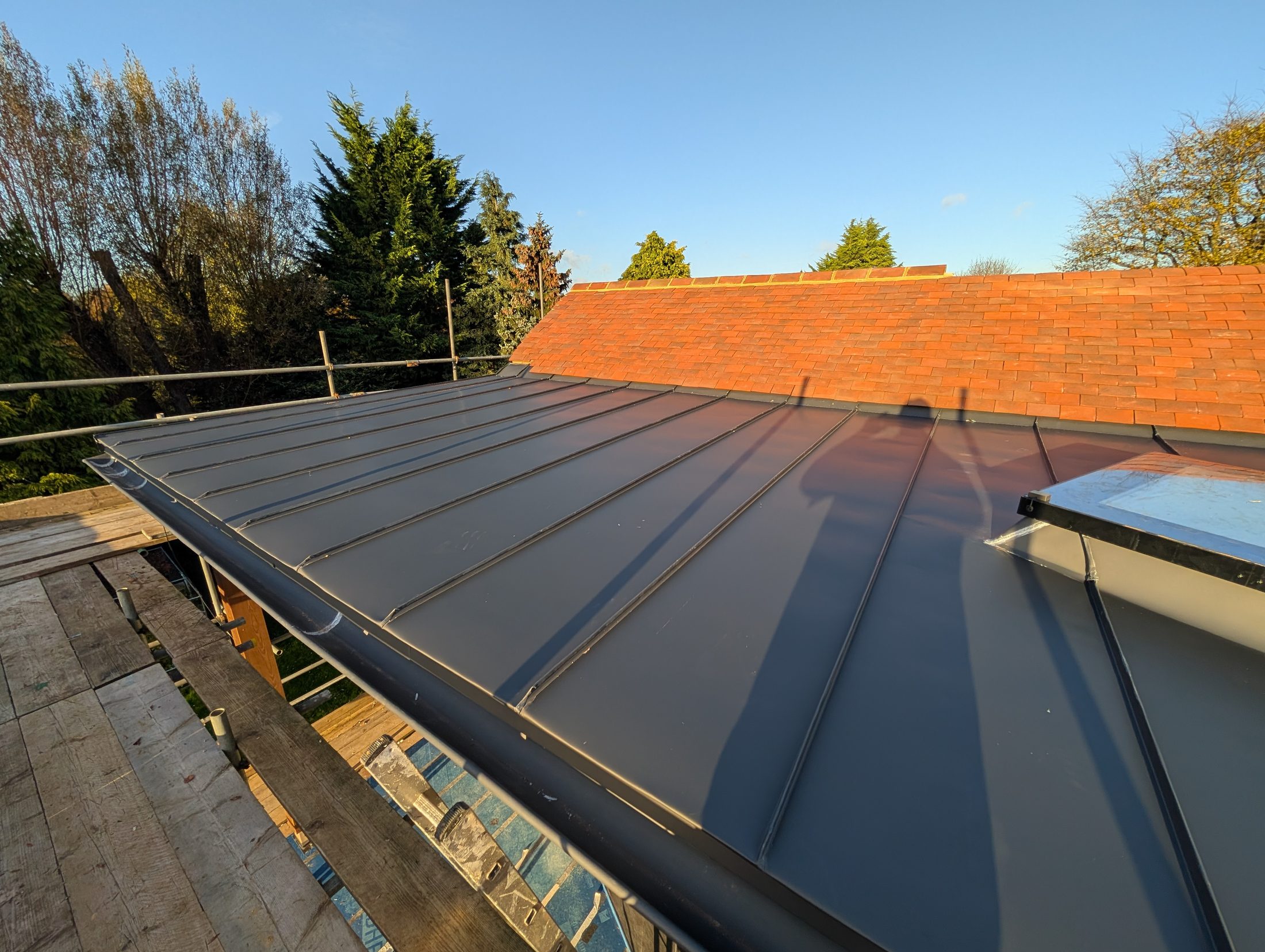 Residential standing-seam zinc roofing project