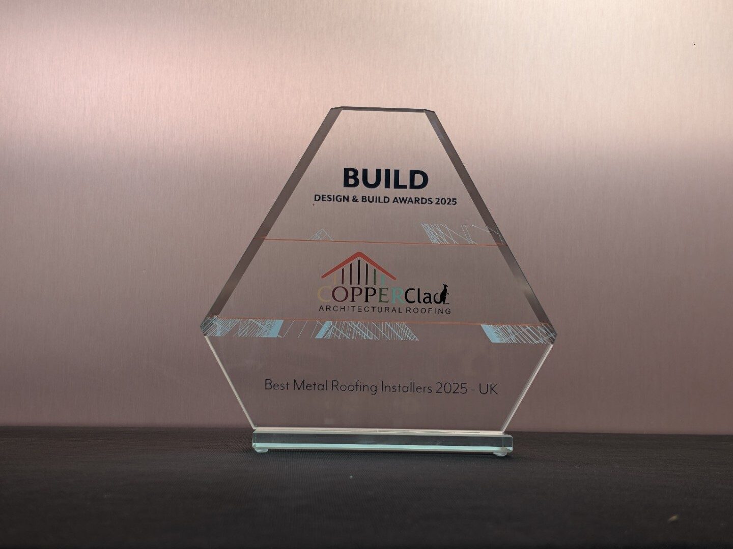 Copperclad BUILD Design & Build Awards 2025 trophy — Best Metal Roofing Installers 2025 UK